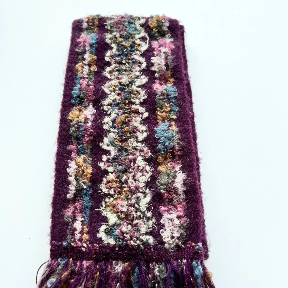 Wool Blend Purple Multi-Color Scarf with Fringe Detail